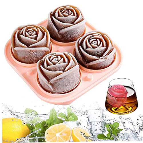 Blumeneiswürfelformen, Silikon 3d Rose -Eiswürfelform, große 4 Hohlraumblumeneisballhersteller mit Deckel, Silikonformen für Wasser, Whisky, Cocktail von NIDONE