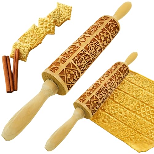 Geprägter Rollstift, Weihnachten Gravaved Bossing Holzrollstift Quadrat Gitter Kekse Schimmelküchenwerkzeuge zum Backen von NIDONE