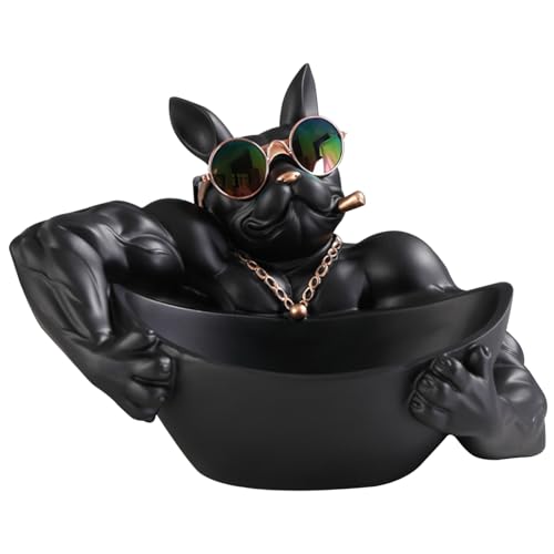 Harz French Bulldog Statue Storage Bowl, Schlüsselschale für Eingangstisch, niedliche Hunde Butler Statue mit Schüssel, schwarzer französischer Bulldoggen -Figur -Tierskulptur -Tischdekoration für Ho von NIDONE