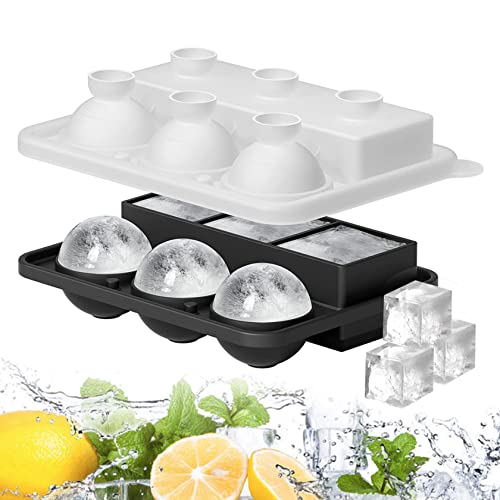 Ice Cube Tablett mit Deckel, Eiswürfel-Eisball- und Eiswürfel-Maker-Form, Silikonformen-Kombination, Easy-Release, für Whisky-Cocktails für Gefrierschrank, Whisky, Cocktail und Partygetränke von NIDONE