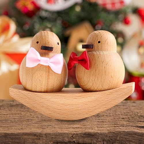 NIDONE Holzverzierungen Holz Schwingung Paar Entendekor für Hochzeit, Jubiläum, Geburtstag, Weihnachtstischregal 3.9x1.6x2, 8 Zoll von NIDONE