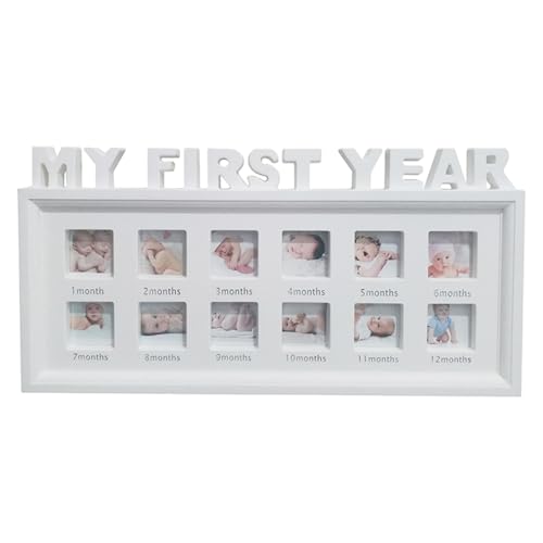 NIDONE Mein erstes Jahr Fototopfer, PVC 12 Monate Baby Erstes Jahr Fotorahmen, 8x16, 5 Zoll Neugeborenes Baby Desktop Bilderrahmen Kinderkindschmuck von NIDONE