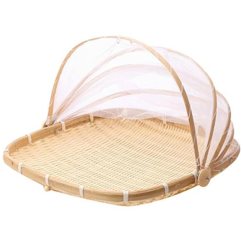 NIDONE Obstkorb mit Abdeckung 15x15 in quadratisch gewebtem Bambusbrotkorb mit staubsicherem Wasser-Futter-Futter aus Deckel für Picknick, Gemüse, Obst, Mahlzeiten, Brot von NIDONE