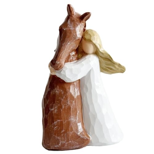 NIDONE Pferdedekor für Zuhause, Mädchen umarmen Pferdestatue Weihnachtsschmuck, Harzgedenkfiguren zum Geburtstag, Weihnachten, Thanksgiving von NIDONE