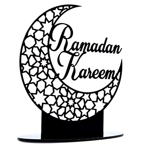 NIDONE Ramadan Kareem Acryl Ornament Eid Tischplatte Ornament Mondsichel geformt Eid Mubarak Dekoration für Heim & Büro, Schwarz von NIDONE