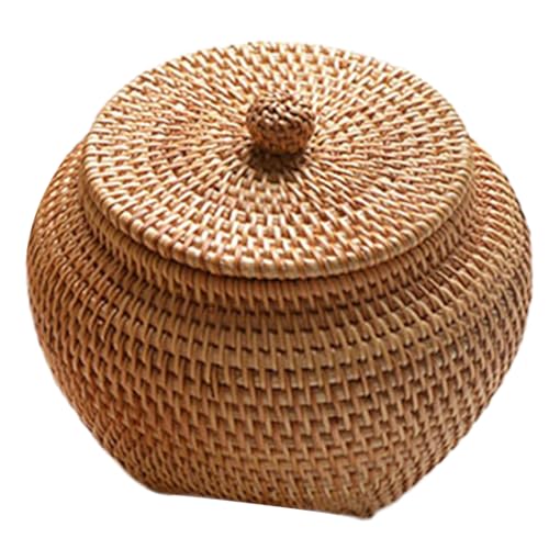 NIDONE Rattan-Korb mit Deckel, Rattan-Box mit Deckel, 6,3 x 5,5 Zoll Rattankorb, handgewebter runder gewebter Korb, Desktop Decorative Box für Home Bauernhaus Küche 1 von NIDONE