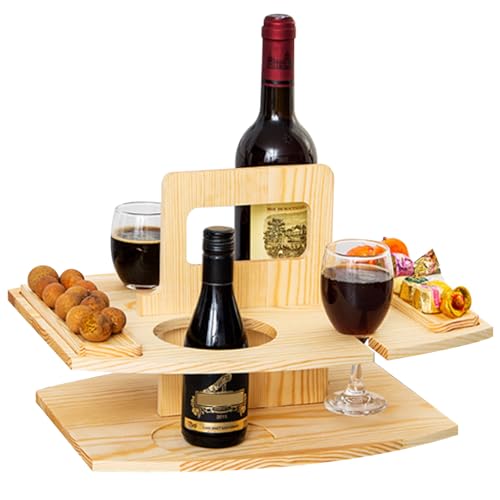 NIDONE Tragbarer Picknicktisch tragbarer Picknicktisch Holz Picknicktisch Abnehmbarer Weintisch mit 2 Glastiehhalter und Snacktablett, Weinpicknicktisch mit Griff für Party, Picknick, Campingstil11 von NIDONE