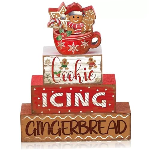NIDONE Weihnachts Mittelstücke für Tische 4PCS/Set Blöcke Holz Weihnachtsschmuck Tischschild rustikalstufiges Tablett Dekor für Home Bauernhaus Office Cafe, Style-2 von NIDONE