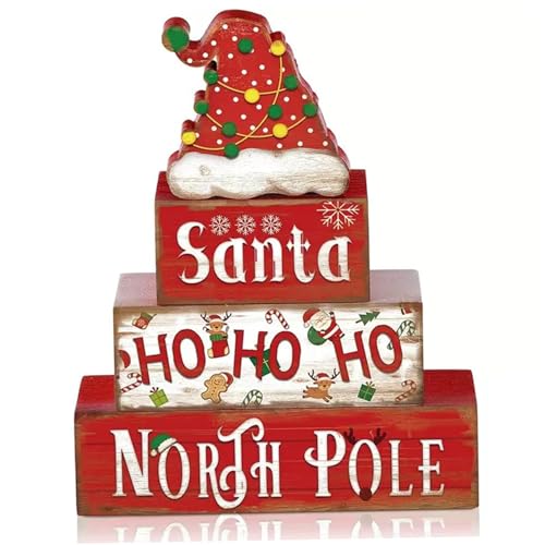 NIDONE Weihnachtszentrum für Tische 4pcs/Setblöcke Holz Weihnachtsschmuck Tischschild rustikalgestufte Tablett Dekor für Home Farmhouse Office Cafe, Style-1 von NIDONE