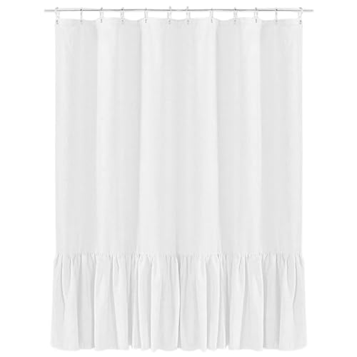 NIDONE Weißer Rüschenduschvorhang 72x72in Flachs Duschvorhang Boho mit Haken strukturierte Maschine Waschbar für Bad Bauernhaus Zuhause von NIDONE