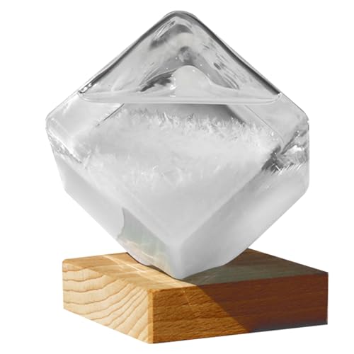 Sturmglas mit Holzsockel, wasserwürfelförmiges Wetterglas, transparenter Desktop-Sturmwolken-Wettervorhersager für Zuhause, Büro, Weihnachtsgeschenk von NIDONE