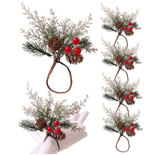 Weihnachtsserviettenringe 6pcs Kiefernkegel Nadeln Weihnachtsserviettenhalter mit rot von NIDONE