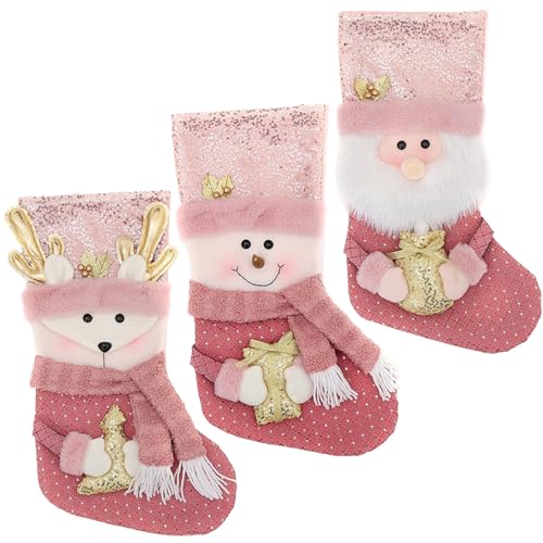 Weihnachtsstrümpfe 3pcs süßer Weihnachtsmann/Rentiere/Schneemann Weihnachtsstrumpf mit Pailletten und Plüschverkleidung, hängende Vintage -Strümpfe für Familienfeiertags -Weihnachtsfeier -Dekoration von NIDONE