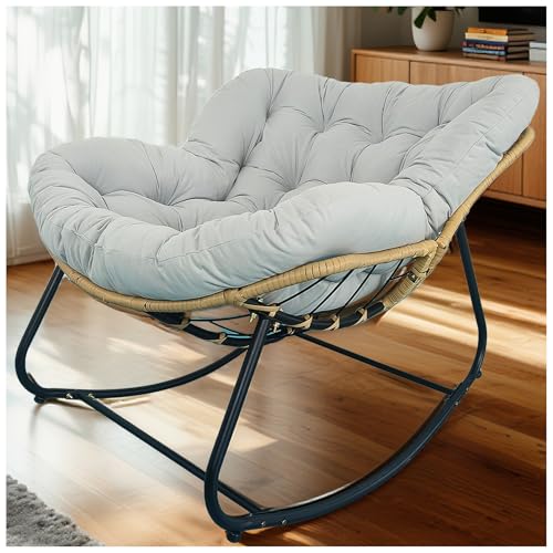 NIDSNID Schaukelstuhl für drinnen & draußen, Eierschaukelstuhl aus Rattan, Maximale Belastung von 150kg Relaxsessel,Rattan,für Garten, Terrasse & & Wohnzimmer (Grau,Groß-125X115) von NIDSNID