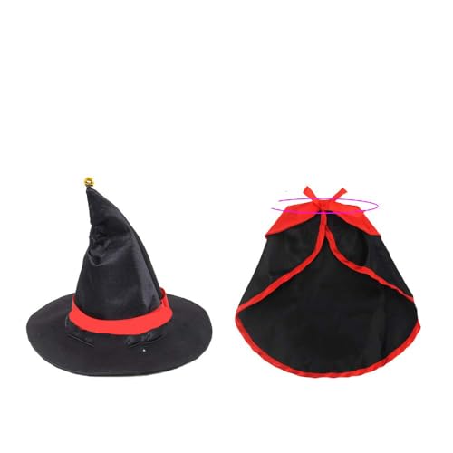 Katzen-Halloween-Kostüm, Hexenhut und Zauberer-Umhang Kostüm für Katzen und kleine Hunde, Halloween-Dekoration für Cosplay-Party, Haustierumhang und Spitzkappen-Set Katzen-Halloween-Kostüm, Hexenhut und Zauberer-Umhang Kostüm für Katzen und kleine Hunde, Halloween-Dekoration für Cosplay-Party, Haustierumhang und Spitzkappen-Set von NIEBYI