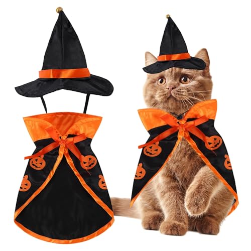 Katzen-Halloween-Kostüm für Hunde, Katzen, Zauberer-Kostüm, Katzenkleidung, Umhang, Zaubererhut für kleine Hunde, Halloween, Katzen, Outfits, Haustier-Halloween-Kostüme, Umhang mit Hut Katzen-Halloween-Kostüm für Hunde, Katzen, Zauberer-Kostüm, Katzenkleidung, Umhang, Zaubererhut für kleine Hunde, Halloween, Katzen, Outfits, Haustier-Halloween-Kostüme, Umhang mit Hut von NIEBYI