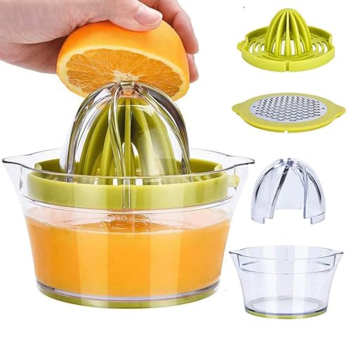 Manuelle Entsafter Zitronenpresse, Multifunktionale Orangen-Zitrus-Limettenpresse, Handfruchtpresse mit integriertem Messbecher und Reibe, 340.2 g, Grün von NIEBYI