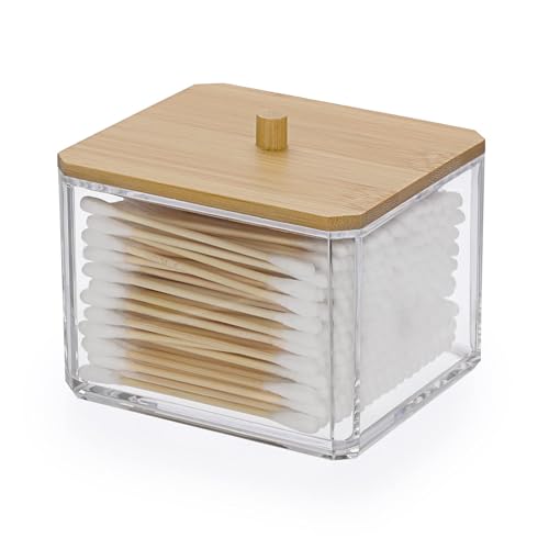 NIEBYI Quadratischer Qtip Wattebausch-Halter Acryl Qtip Spender mit Bambusdeckel, Zahnseide Tupfer Spender, Badezimmer Vorratsglas Kanister, Kunststoff Apothekerglas für Küche Badezimmer Schminktisch NIEBYI Quadratischer Qtip Wattebausch-Halter Acryl Qtip Spender mit Bambusdeckel, Zahnseide Tupfer Spender, Badezimmer Vorratsglas Kanister, Kunststoff Apothekerglas für Küche Badezimmer Schminktisch von NIEBYI