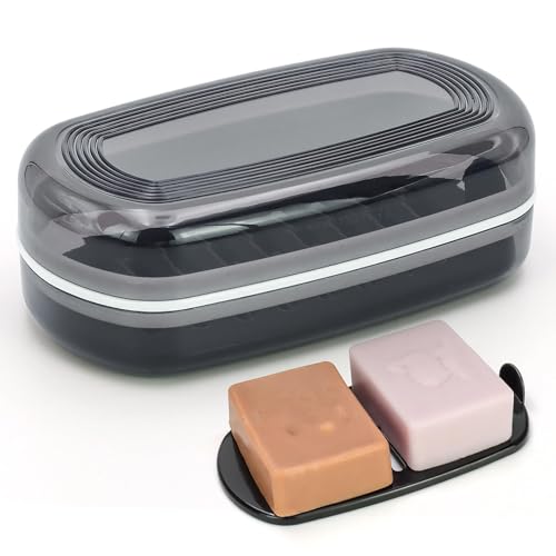 Shampoo-Bar-Reiseetui mit Deckel, großer Seifenhalter, Shampoo und Conditioner, perfekt für Kitsch-Bar, Seife, Reise-Seifenbox für Reisen, Camping, Fitnessstudio, Badezimmer (max, schwarz) von NIEBYI
