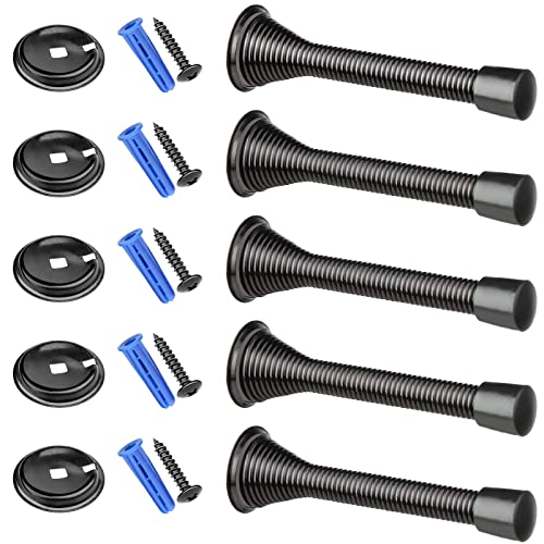 Spring Door Stop 5 Pack Stainless Steel Door Stopper Door Stop Wall Mounted Doorstops with Screws, Expansion Tube, Base Plate (Black) von NIEBYI