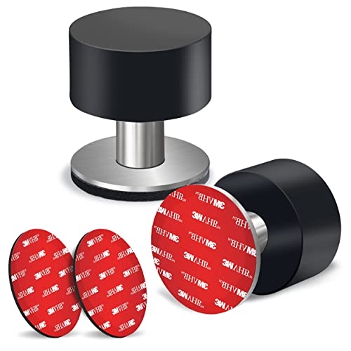 Türstopper mit extra Aufklebern, selbstklebender Türstopper mit schwarzem Gummi und Edelstahlkörper, robuste schalldämpfende Türpuffer für Zuhause und Büro, 2 Stück von NIEBYI