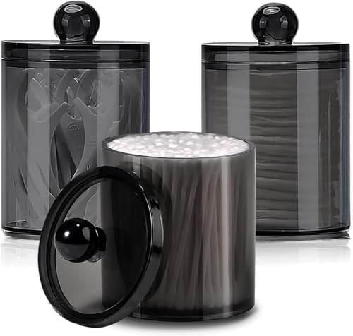 Wattestäbchenspender, Wattepad-Halter, 284 ml, transparent, schwarz, Wattestäbchen-Halter, runder Halter, Apothekerglas-Set, Badezimmer-Behälter, Aufbewahrungsorganisation für Wattebälle, runde Pads von NIEBYI