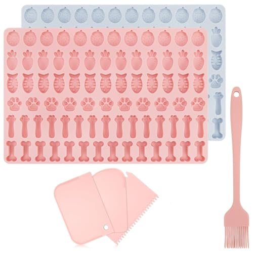2 Stück Backmatte Hundekekse, Silikon Hundekekse Backform, DIY Hundekekse Leckerlis mit Teigschaber und Backpinsel, 6 Formen in 1 BPA-Frei, Antihaftend Backmatte Hundekekse für Hundeleckerlies, Kekse von NIEEKRUN