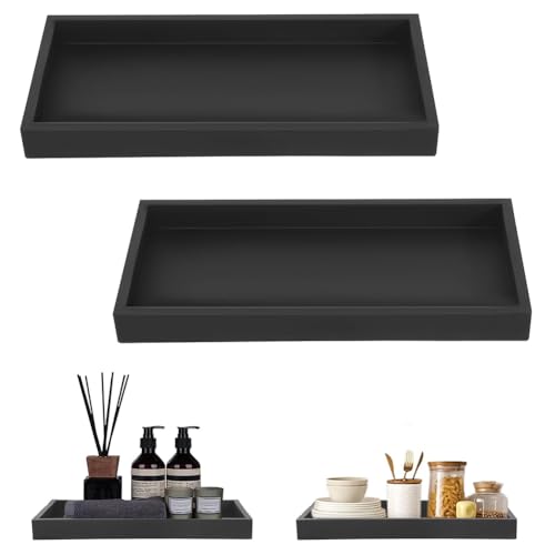 2 Stück Badezimmer Tablett, Deko Tablett Schwarz Dekotablett Deko Schwarz Silikon Ablageschale, Tablett Schwarz Rechteckig Kleines Tablett für Waschtisch Badewanne Küchenspüle von NIEEKRUN