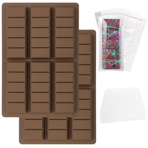 2 Stück Silikonform Schokolade, Schokoladen Form Abschnitte Schokoladenform mit 100 Transparente Tasche und 1 Schaber, Schokoladentafel Form Mulden Schokoladenform für DIY Backen Kekse von NIEEKRUN