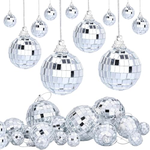 30 Stück Disco Spiegel Ball, 4 Größen 3cm 4cm 5cm 6cm Silber Discokugel Silber Spiegelkugel zum Aufhängen, Silber Hängekugel Disco Ball Party mit Hängendem Ring Für Party Dekoration von NIEEKRUN