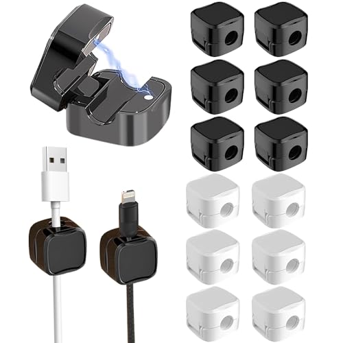 NIEEKRUN 12 Stück Kabelhalter Kabelclips - Magnetische Schreibtisch Kabel Organizer - Verstellbare Kabel Management Halter Stark Haftende - Selbstklebend Kabelhalter für Zuhause (Weiß+Schwarz) von NIEEKRUN