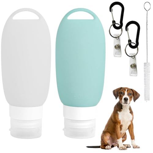 NIEEKRUN 2 Stück Futtertube zum Befüllen Hund 90ml Reiseflaschen zum Befüllen mit Teleskopschnalle und reagenzglasbürste, Nassfutter Silikon Reiseflaschen Silikon Reiseflaschen für Haustier Draussen von NIEEKRUN