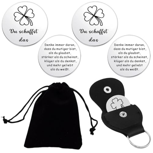 NIEEKRUN 2 Stück Motivierend Tasche Umarmung Glücksbringer, Glücksbringer mit Tasche, Edelstahl Doppelseitig Token Mutmacher Geschenk, Du Schaffst Das Glücksbringer für Freunden, Patienten, Studenten von NIEEKRUN