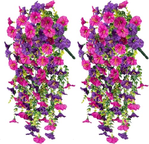NIEEKRUN 2er Pack Kunstblumen Hängend Hängende Petunien Seidenblumen Hängeblumen Künstlich 77cm Künstliche Hängepflanzen Geeignet für Balkondeko, Hochzeit, Wanddeko von NIEEKRUN