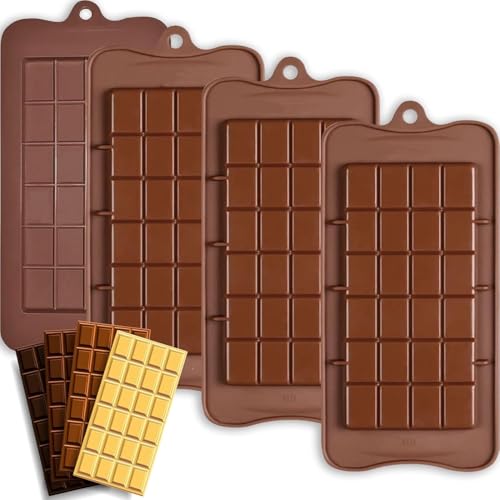 NIEEKRUN 4 Stück Brechbare Schokoladenformen, Silikon Schokoladenform Tafel, Chocolate Mold Antihaft-wiederverwendbare, Silikonform für Schokolade BPA-frei von NIEEKRUN