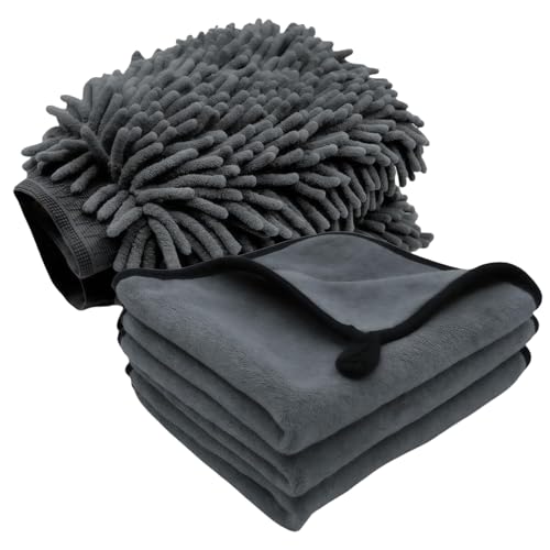 NIEEKRUN 5 Stück Autopflege Set mit 3 Stück Mikrofasertücher Auto & 2er Mikrofaser Waschhandschuh Auto, Microfasertücher Trockentuch, Extra Saugstark Poliertücher Trokentuch, 40x30cm NIEEKRUN 5 Stück Autopflege Set mit 3 Stück Mikrofasertücher Auto & 2er Mikrofaser Waschhandschuh Auto, Microfasertücher Trockentuch, Extra Saugstark Poliertücher Trokentuch, 40x30cm von NIEEKRUN