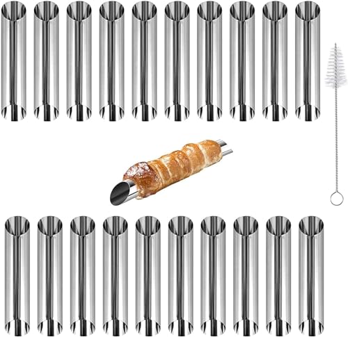 NIEEKRUN Cannoli Backform, 21-teiliges Set gerade Röhrchen Spritztüllen Schaumrollen Sahnerollen - Cannoli Röhrchen aus Edelstahl, Form mit Reinigungsbürste (12,5 x 2,5 cm) von NIEEKRUN