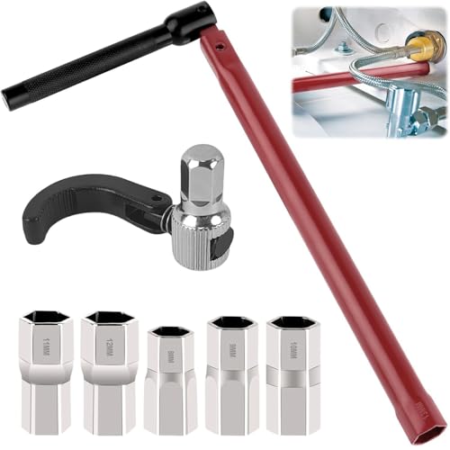 NIEEKRUN Standhahnmutterschlüssel Set, 8-12mm Waschbeckenarmatur Werkzeug Spezialwerkzeug mit Handschuhen, Standhahnschlüssel Wasserhahn Montagewerkzeug für Waschbeckenarmatur Sanitärinstallationen von NIEEKRUN