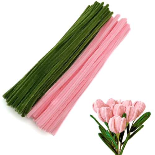 200 Stück Pfeifenreiniger Rosa und Grün Rohrreiniger Handwerk Pfeifenputzer zum Basteln, 30cm Pfeifenreiniger Blumen Pfeifenreiniger zum Basteln für DIY Handwerksprojekte von NIEEKRUN