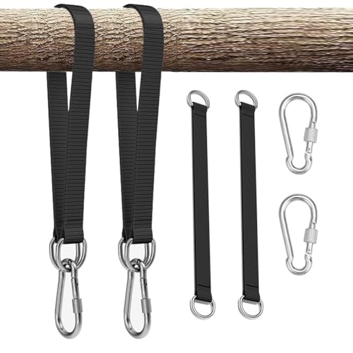 Schaukel Befestigung Baum Gurt, 2 Stück 50cm x 2.5cm Hängematte Befestigung Aufhängung Gurt Kit, Swing Hanging Kit mit Karabinern D-Ringen Hält bis zu 400kg, für Baumschaukel Aufhängung Hängesessel von NIEEKRUN