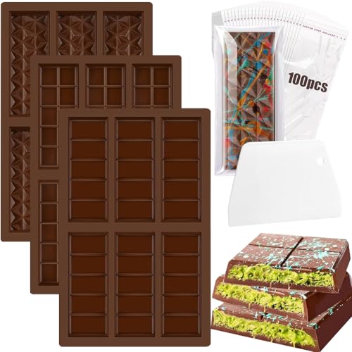 Schokoladenform Silikon 3 Stück Silikon Tief Schokoladentafel Form,Schokoladentafel Tiefe Schokoladenform,Mit Abstreifer und 100 Stück Beutel, Antihaftbeschichtung Schokoladentafel Form für Schokolade Schokoladenform Silikon 3 Stück Silikon Tief Schokoladentafel Form,Schokoladentafel Tiefe Schokoladenform,Mit Abstreifer und 100 Stück Beutel, Antihaftbeschichtung Schokoladentafel Form für Schokolade von NIEEKRUN