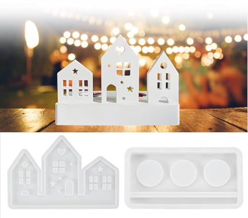 Silikon Gießform Haus mit Sockel – Häuser Gießformen aus Silikon, Kerzenhalter Silikonform für Weihnachten (A) von NIEEKRUN