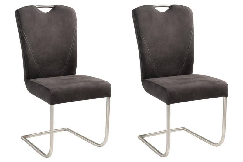 NIEHOFF SITZMÖBEL Freischwinger Schwingstühle FERNANDA, Dunkelgrau, Mikrofaser, (Set, 2 St), Wellenfederung in Sitzfläche, mit Griff von NIEHOFF SITZMÖBEL