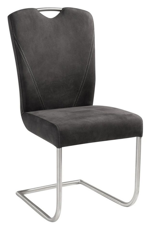 NIEHOFF SITZMÖBEL Freischwinger Schwingstuhl FERNANDA, Dunkelgrau, Mikrofaser, (1 St), Wellenfederung in Sitzfläche, mit Griff von NIEHOFF SITZMÖBEL