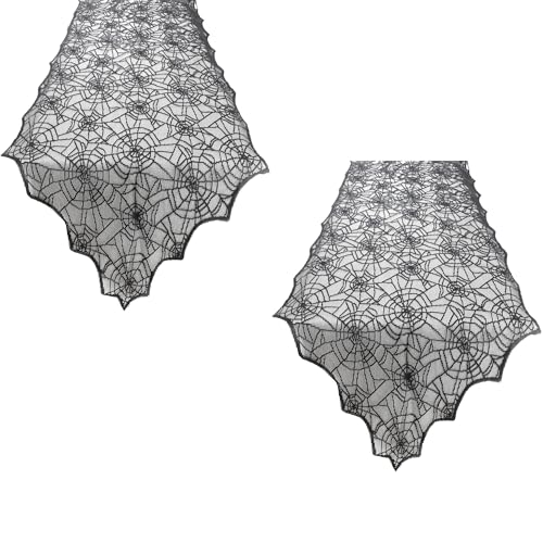 2 Halloween Tischläufer,Schwarze Spinnennetz Tischläufer Abdeckung,Halloween Tischsets,Halloween Tischläufer Spooky Dekorationen Spitze Spinnweben Mittelstück Dekor Küche Esszimmer Deko Indoor Vintage von NIEITRK