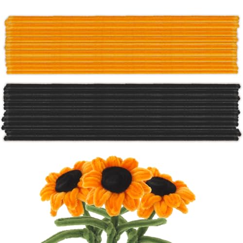 200 Stück Pfeifenreiniger zum Basteln Blumen Set DIY - Schwarz Orange Chenilledraht Kreativset für Blumen, Pipe Cleaner Flower Crafting Zubehör von NIEITRK