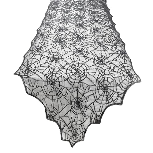 Tischläufer Spinnennetze,Tischläufer Halloween,Tischdeko Halloween Schwarz Spitze Spinnennetz,Halloween Table Tunner,Rechteckige Polyester Spitzen Tischdecke Mit Spinnennetz,Halloween Party Deko von NIEITRK