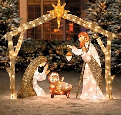 Weihnachtsdekoration, beleuchtete Weihnachtskrippe für den Außenbereich, Heilige Familie, Krippen-Set, mit 175 LED-Lichtern, Weihnachtsdekoration, langlebig, wasserdicht, für Höfe und Rasen von NIGHT-GRING