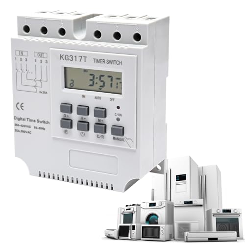 Digitale Zeitschaltuhr, 380V/50-60Hz Programmierbares Zeitrelais, Zeitschaltuhr Zeitrelais 25A Dreiphasiger Direktausgang, Zeitschaltuhr Hutschiene 180 Tage Stromausfallspeicher Steuerleistungszeitsch von NIGORIY