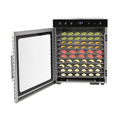 Dörrautomatn Edelstahl 304 201, 800W Gefriertrockner 10 Dörrtabletts, Dehydrator Food Temperatur Einstellbar 30-90 °C, 36L Kapazität Dörrgerät mit Food Clip, Timing von NIGORIY